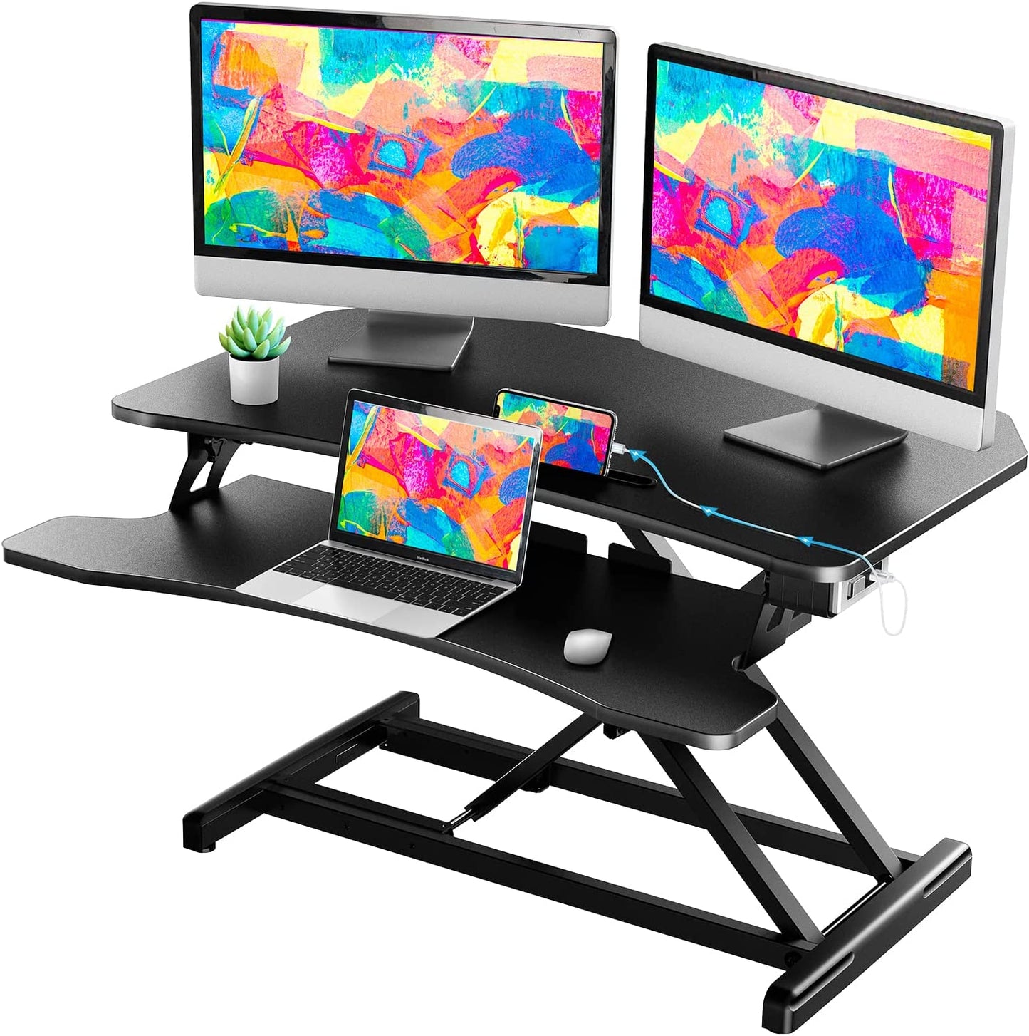 Electric Powered Standing Desk Converter Computer Table Monitor Stand Holder Computer Riser Height Adjustable Laptop Desk Stand