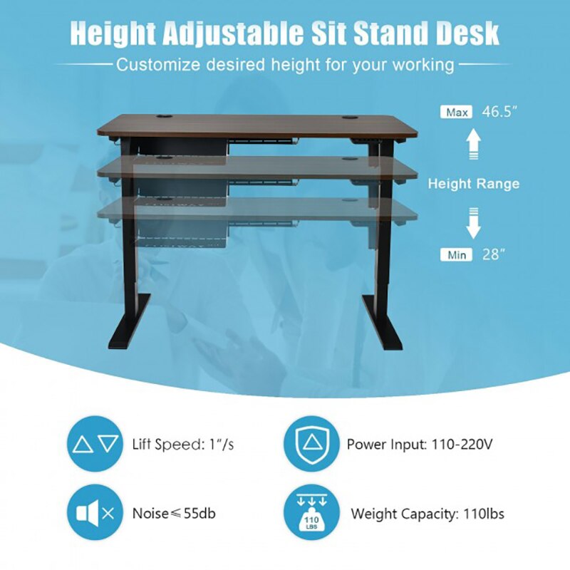 48 Inch Electric Height Adjustable Standing Desk Heavy Duty Steel Frame Intelligent Control Panel Ergonomic Office Computer Desk