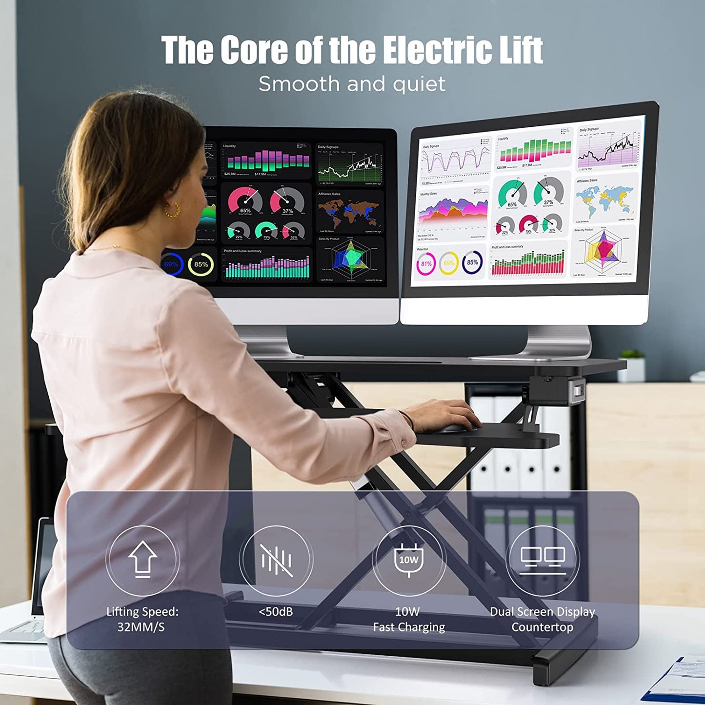 Electric Powered Standing Desk Converter Computer Table Monitor Stand Holder Computer Riser Height Adjustable Laptop Desk Stand